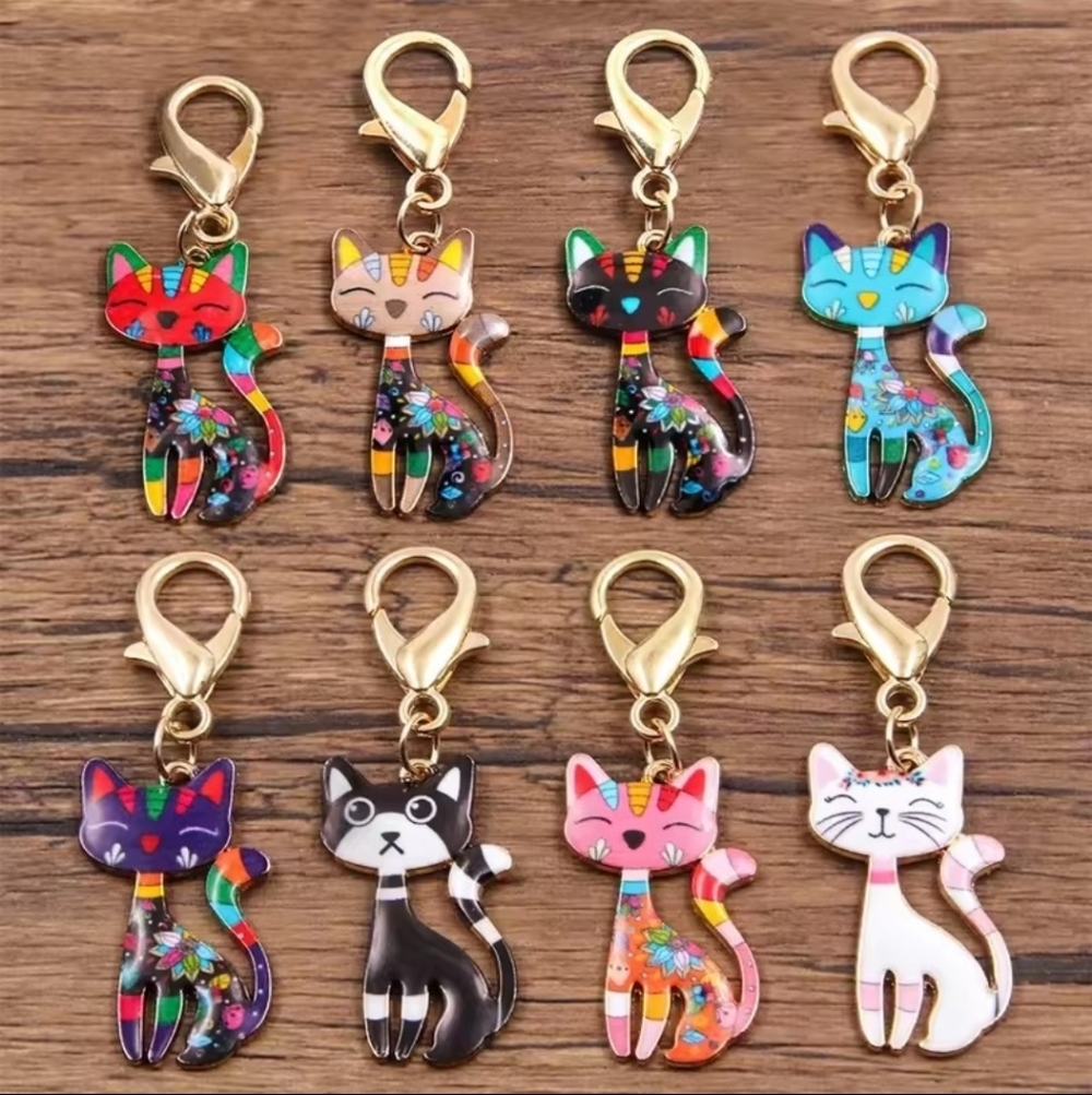Colorful Cat Keychain Set 8pcs